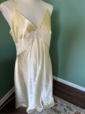Yellow Silk Lace Trim Slip Dress